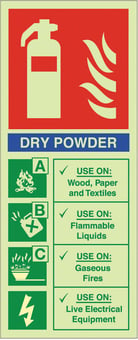 picture of Photoluminescent Dry Powder Fire Extinguisher Sign - 202 X 82Hmm - Self Adhesive Rigid Plastic - [AS-EN3PH-SARP]