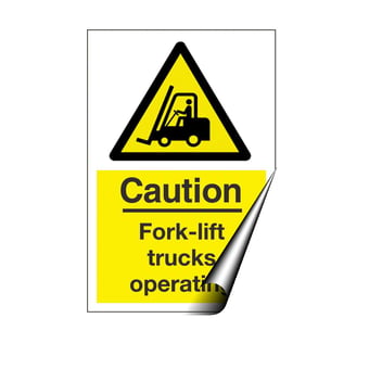 Picture of Caution Fork-Lift Trucks Operating Sign LARGE - 400 x 600Hmm - Self Adhesive Vinyl [AS-WA65-SAV]