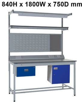 picture of Square Tube Workbench - Laminate Top - 840H x 1800W x 750D mm - Single Drawer, Light & Tool Rail Support - [QM-BQ841875PX9C]