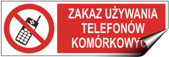 picture of Polish Safety Sign - Zakaz Uzywania Telefonow Komorkowych / No Mobile Phones LARGE - 600 X 200Hmm - Self Adhesive Vinyl - [IH-PL05L-SAV]
