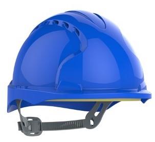 picture of JSP - The New EVO 3 Vented Blue Safety Helmet - Short Peak & Slip Ratchet Harness - [JS-AJH160-000-500] - (DISC-X)