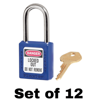 picture of Set of 410 Zenex Thermoplastic Safety Padlock Safety Padlock - Blue - With 'Key Alike' Key - Set of 12 - [MA-410KA12BLU]