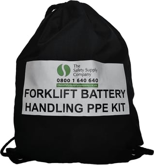 Picture of Forklift Battery Handling PPE Kit - Printed Drawstring Black Bag - [IH-SH5890-BLK]