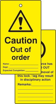 Picture of Spectrum Lockout tags - Caution Out of order - (Double sided 10 pack) - SCXO-CI-LOK084