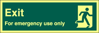 picture of Photoluminescent Exit For Emergency Use Only Sign - 400 x 150Hmm - Self Adhesive Rigid Plastic - [AS-PH267-SARP]