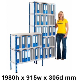 picture of BiGDUG BiG340 50 Lever Arch File Shelving - 1980h x 915w x 305d mm - 6 Levels - Blue & Grey - [BDU-B3LA50BG]