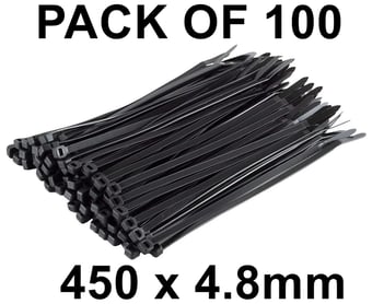 picture of ProSolve Black Cable Ties - 450 x 4.8mm - Pack of 100 - [PV-PVCT450]
