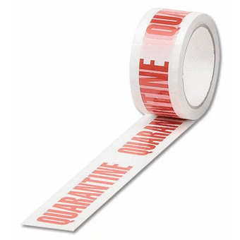 picture of Self Adhesive - 50mm x 66m - Quarantine Printed Tape Red on White - Sold per Roll - [EM-113048x66QUARANTINE]