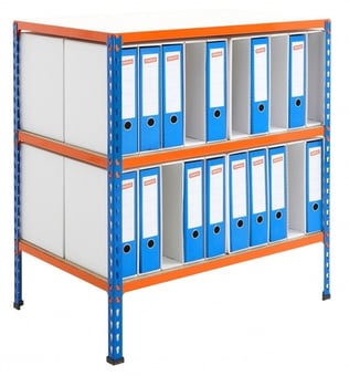 picture of BiGDUG BiG340 40 Lever Arch File Shelving - 915h x 915w x 610d mm - 3 Levels - Blue & Orange - [BDU-B3LA40BO]