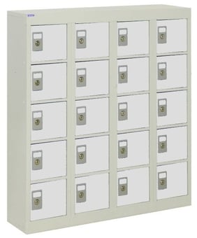 picture of QMP Wall-Mounted Personal Effects Locker - 20 Compartment - Light Grey Doors - 940H x 900W x 190D mm - [QM-LR949019WLXX]
