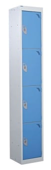 picture of QMP Tool Charging Locker - Solid Door - RCD Plug - 4 Compartment - Light Blue - 1800H x 300W x 450D mm - [QM-BR1830454USX]