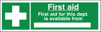 picture of First Aid Signs - First Aid For This Dept Is Available From - 300 X 100Hmm - Rigid Plastic - [AS-SA80-RP]