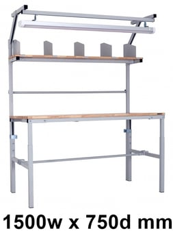 picture of BiGDUG Height Adjustable Packing Workstation - 1500w x 750d mm - With Dividers & Light - [BDU-BDMDPBF1575H]