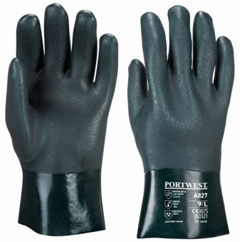 picture of Portwest A827 27cm Double Dipped Green PVC Gloves - [PW-A827GNR]