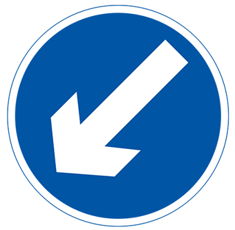 picture of Traffic Arrow Left Diagonal Sign Large - Class 1 Ref BSEN 12899-1 2001 - 600mm Dia - Reflective - 3mm Aluminium - [AS-TR57-ALU]