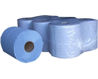 Picture of Centrefeed Pack of 6 - 2 Ply Embossed Paper Wipe Rolls - BLUE - [PP-EBE02-90]