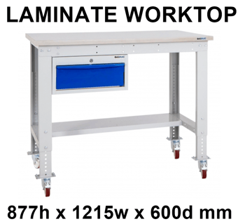 picture of BiGDUG Heavy Duty Mobile Storage Workbench - 877h x 1215w x 600d mm - Single Drawer - Laminate Worktop - [BDU-HDMSWB126H1DL]