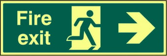 Picture of Photoluminescent Fire Exit Sign - Arrow East - 400 x 150Hmm - Self Adhesive Rigid Plastic - [AS-PH1-SARP]