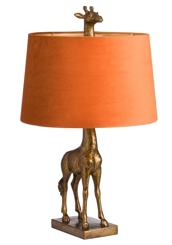 picture of Hill Interiors Antique Gold Giraffe Lamp With Burnt Orange Velvet Shade - [PRMH-HI-20222]