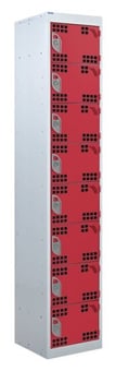 picture of QMP Tool Charging Locker - Perforated Door - RCD Plug - 8 Compartment - Red - 1800H x 450W x 450D mm - [QM-BR1845458RPX]