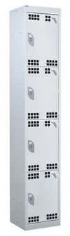 picture of QMP Tool Charging Locker - Perforated Door - RCD Plug - 4 Compartment - Light Grey - 1800H x 300W x 450D mm - [QM-BR1830454LPX]