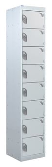 picture of QMP Tool Charging Locker - Solid Door - Standard Plug - 8 Compartment - Light Grey - 1800H x 450W x 450D mm - [QM-BL1845458LSX]
