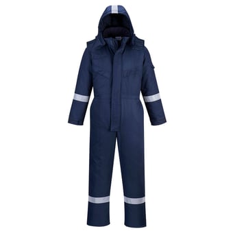 picture of Portwest - Navy Blue Flame Resistant Anti-Static Winter Coverall - PW-FR53NAR