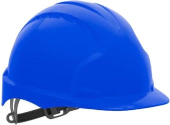 Picture of JSP - The All New EVO2  Blue Safety Helmet - Standard Peak with OneTouch 3D Adjustment Slip Ratchet Harness - [JS-AJE030-000-500]