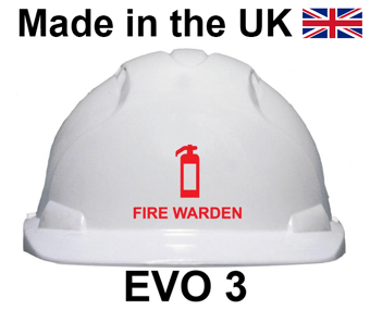 picture of JSP - EVO3 White Safety Helmet - FIRE WARDEN Printed on Front in Red - [JS-AJF160-000-100]