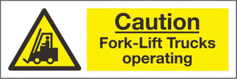 Picture of Caution Fork-Lift Trucks Operating Sign - 300 x 100Hmm - Rigid Plastic - [AS-WA58-RP]