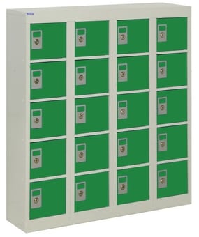 picture of QMP Wall-Mounted Personal Effects Locker - 20 Compartment - Green Doors - 940H x 900W x 190D mm - [QM-LR949019WGXX]