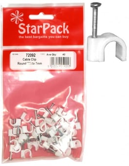 picture of StarPack - 72092 - Round White Cable Clip - 7mm - Pack of 40 - [AF-5013249259257] - (DISC-R)