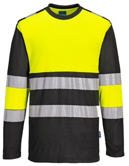 picture of Portwest PW312 - PW3 Hi-Vis Cotton Comfort L/S T-Shirt Yellow/Black - PW-PW312YBR