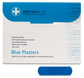 Picture of Dependaplast Washproof Plasters Blue 6cm x 2cm - Box of 100 - [RL-449]