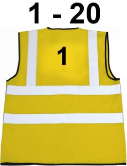 picture of Hi Vis Yellow Vest Pack - Numbered from 1 to 20 in Black - ST-35241