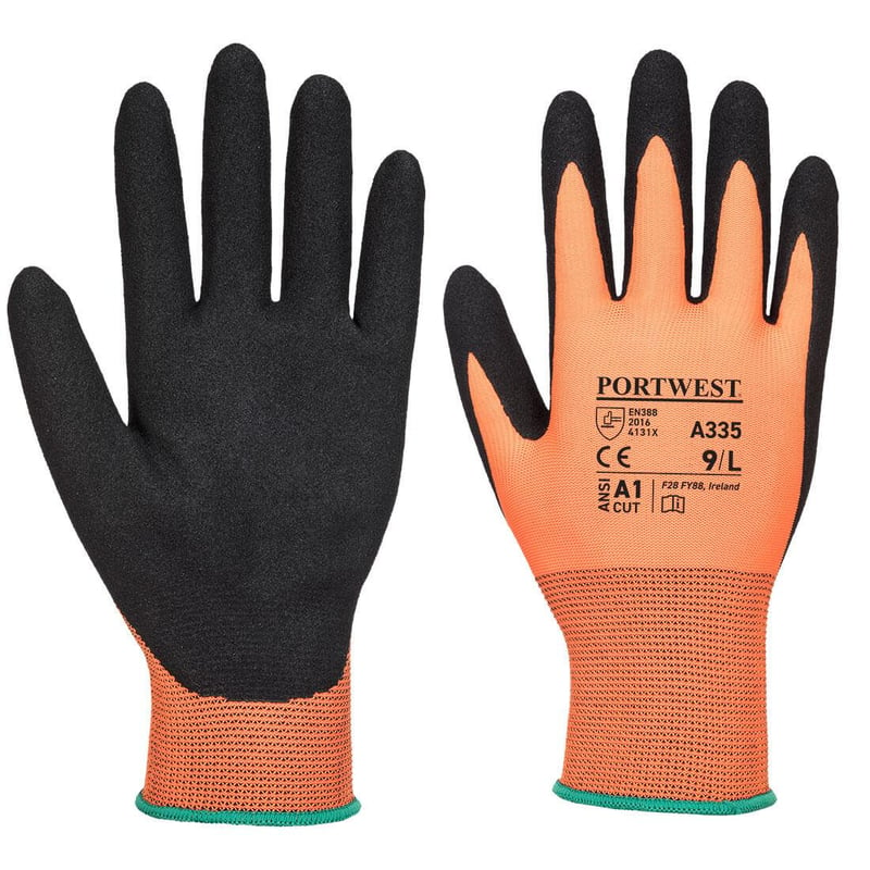 picture of Portwest A335 Dermi-Grip NPR15 Nitrile Sandy Orange/Black Gloves - Pair - PW-A335O8R