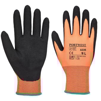 picture of Portwest A335 Dermi-Grip NPR15 Nitrile Sandy Orange/Black Gloves - PW-A335O8R