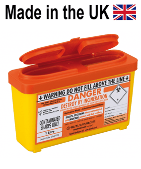 picture of SHARPSGUARD® Orange Lid 1 Ltr Sharps Bin NHS CODE FSL045 - BS7320:1990 - [DH-DD477OL] - (DISC-R)