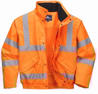 Picture of Portwest - Orange Hi-Vis Bomber Jacket - Detachable Hood - PW-RT32ORR