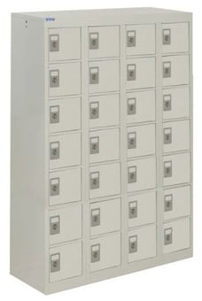 picture of QMP Personal Effects Locker - 28 Compartment - Light Grey Doors - 1285H x 900W x 380D mm - [QM-LR129038HLXX]