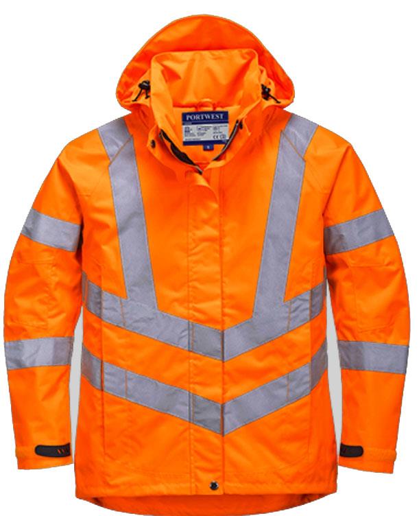 picture of Ladies Orange Hi-Vis 300D Oxford Weave Breathable Jacket with Hood - Conforms to EN ISO2047 Class 3 & EN343 RIS-3279-TOM - PW-LW70ORR