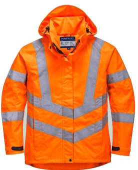 Picture of Ladies Orange Hi-Vis 300D Oxford Weave Breathable Jacket with Hood - PW-LW70ORR - (DISC-R)