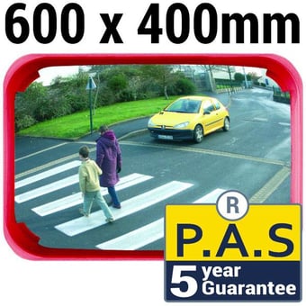 picture of MULTI-PURPOSE MIRROR - P.A.S - 600 x 400mm - Red Frame - To View 2 Directions - 5 Year Guarantee - [VL-R926]