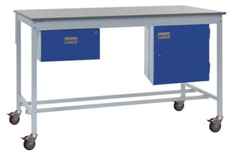 Picture of Mobile Square Tube Workbench - Laminate Top - 840H x 1200W x 750D mm - Single Drawer & Storage Cupboard - [QM-BM841275PX1A]