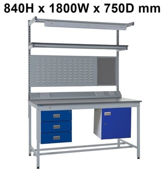 picture of Square Tube Workbench - Laminate Top - 840H x 1800W x 750D mm - Triple Drawer, Light & Tool Rail Support - [QM-BQ841875P11C]