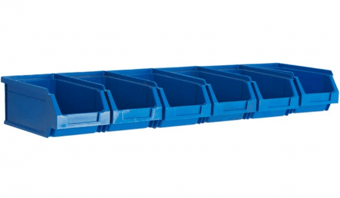 picture of BiGDUG Wall Mounted Bin Rail Kit - 6 x Blue Plastic Parts Bins - 80h x 600w x 170d mm - [BDU-TYBRB51B]