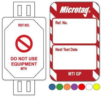 picture of Scafftag Microtag Next Test Date Pack - Box of 20 Holders 20 Inserts & 1 Permanent Marker Pen - Choice of Colours - SC-MIC-PK-GP