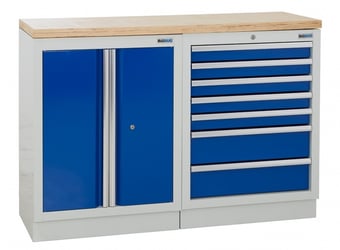 picture of BiGDUG 1361mm Wide Workbench - 2 Door Cupboard - 7 Drawer Cabinet - Multiplex Worktop - [BDU-TGC15GBM] - (LP)
