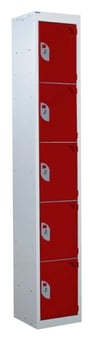 picture of QMP Tool Charging Locker - Solid Door - Standard Plug - 5 Compartment - Red - 1800H x 450W x 450D mm - [QM-BL1845455RSX]
