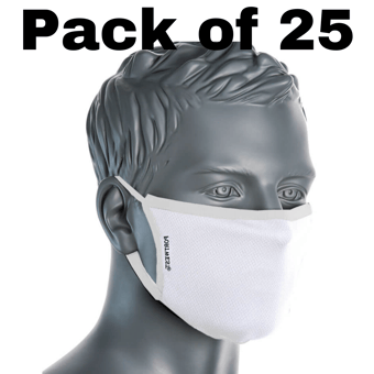 picture of Portwest - CV33 - 3-Ply Reusable Anti-Microbial Fabric Face Mask - White - Pack of 25 - [PW-CV33WHR] - (DISC-R)